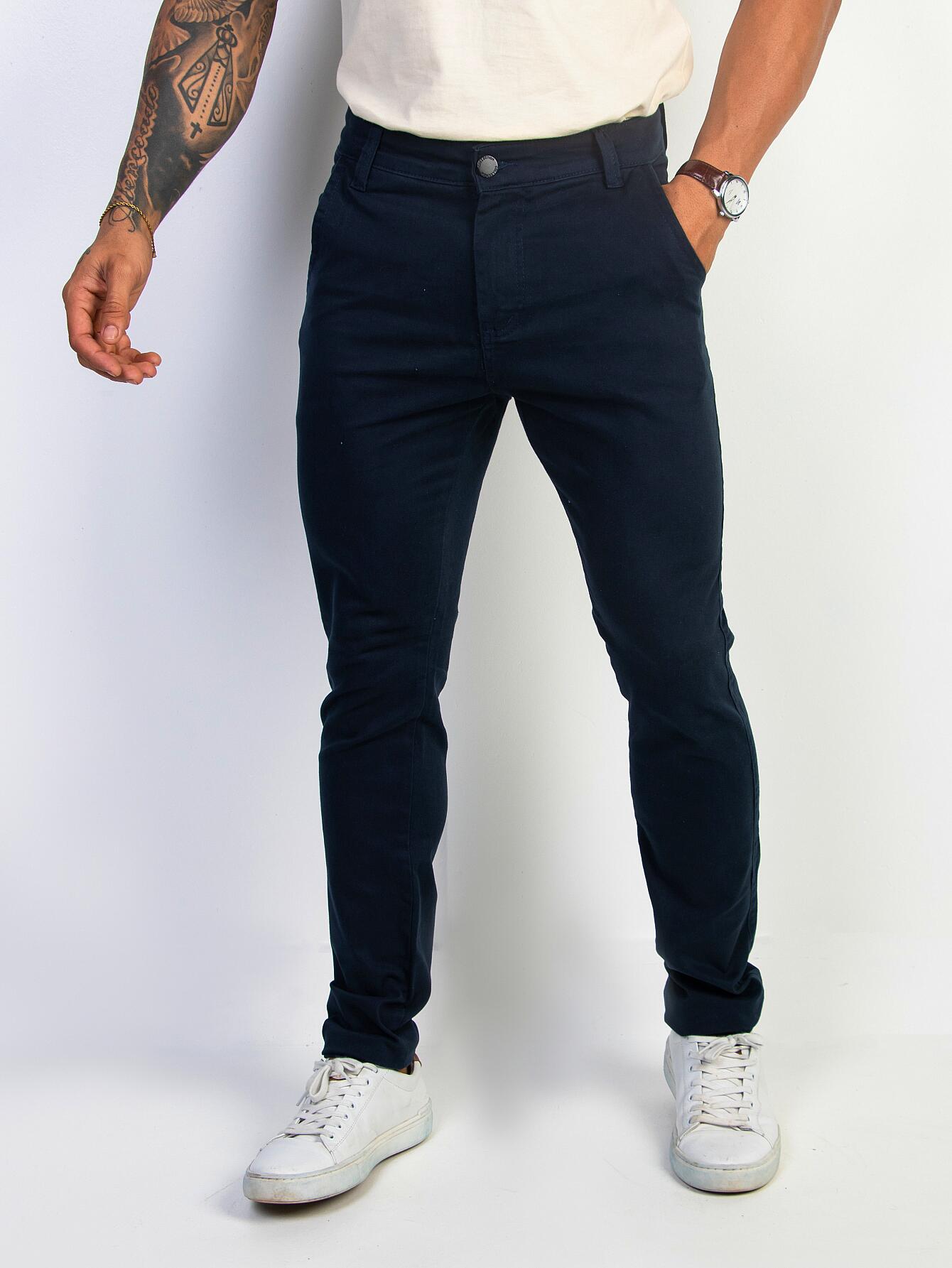 Calça sarja masculina esporte fino azul marinho