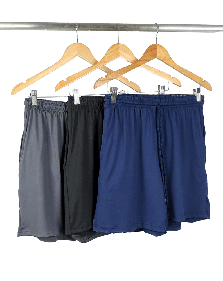Kit 3 Bermudas Dry Fit - Azul Marinho + Cinza Chumbo + Preto