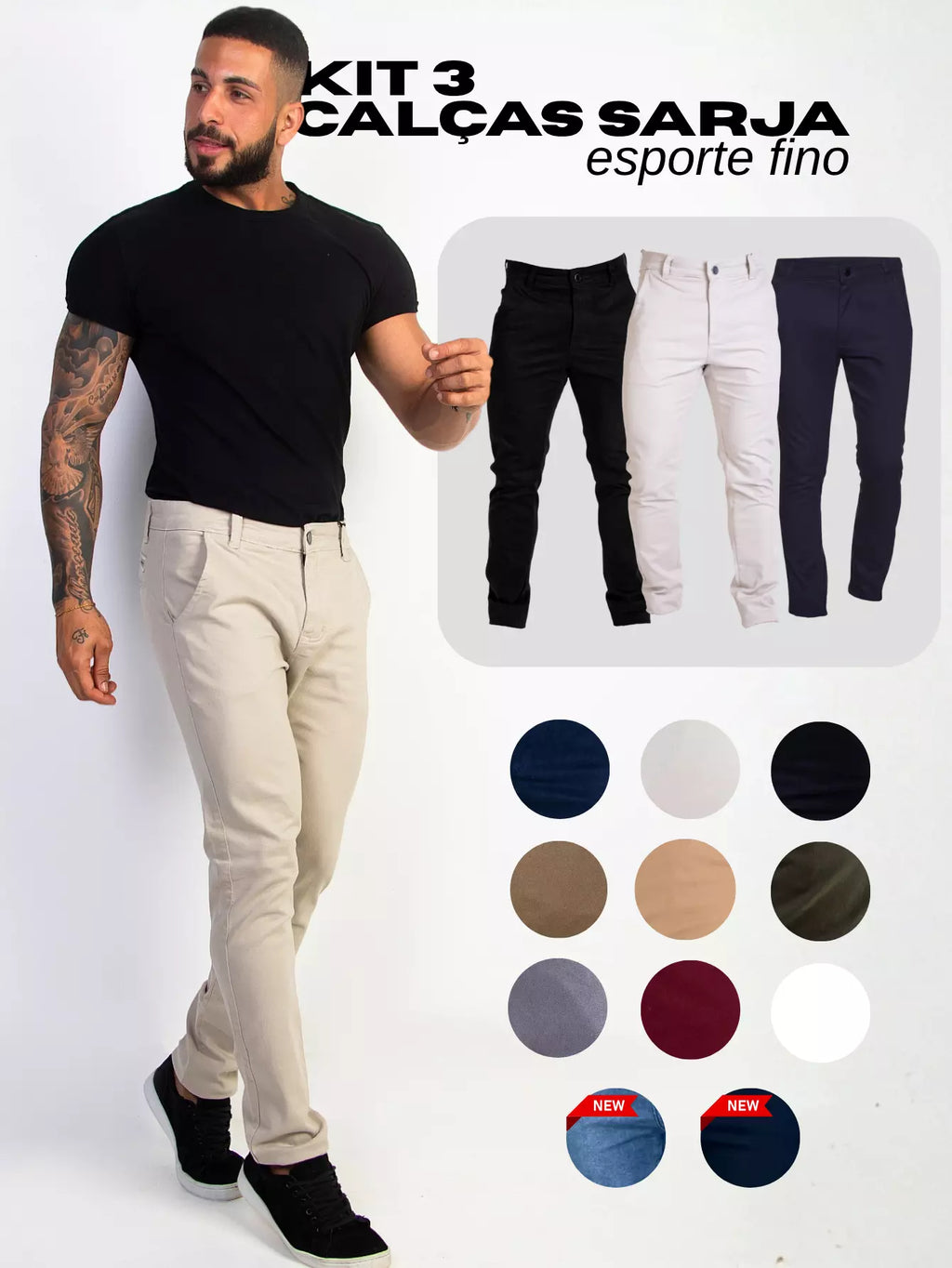 Kit 3 Calças Sarja Masculinas Esporte Fino 02