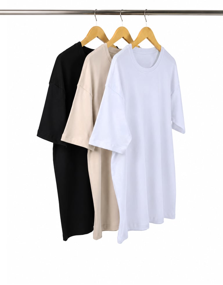 Kit 3 Camisetas Oversized Masculinas - Branco + Preto + Areia