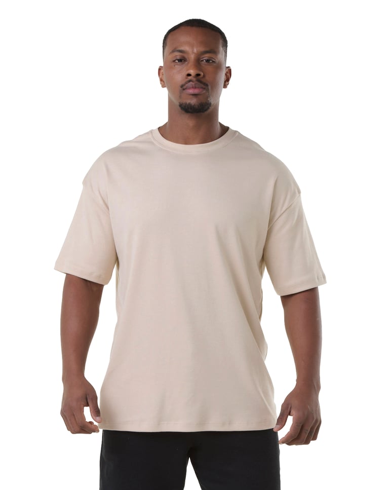 Kit 3 Camisetas Oversized Masculinas - Areia + Azul Marinho + Branco