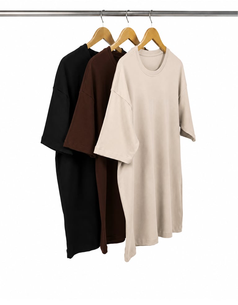Kit 3 Camisetas Oversized Masculinas - Preto + Areia + Marrom