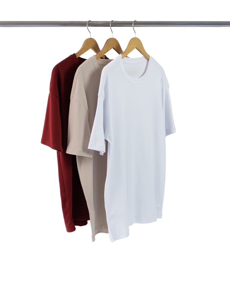Kit 3 Camisetas Oversized Masculinas - Areia + Branco + Carmim