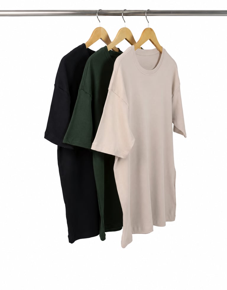 Kit 3 Camisetas Oversized Masculinas - Preto + Areia + Verde Militar
