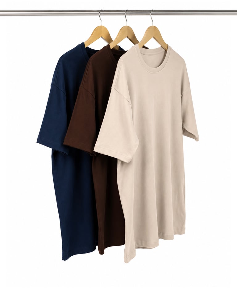 Kit 3 Camisetas Oversized Masculinas - Azul Marinho + Marrom + Areia