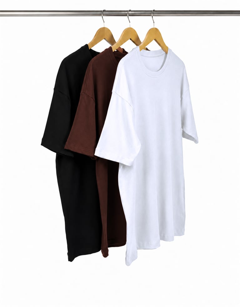 Kit 3 Camisetas Oversized Masculinas - Preto + Branco + Marrom