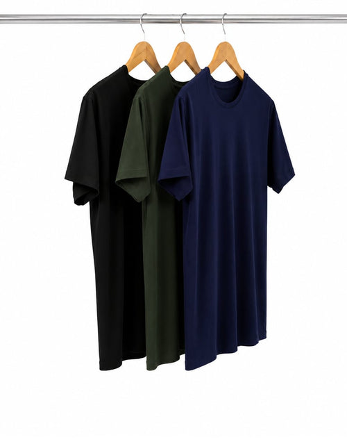Kit 3 Camisetas Tech Modal Masculinas - Azul Marinho + Verde Militar + Preto