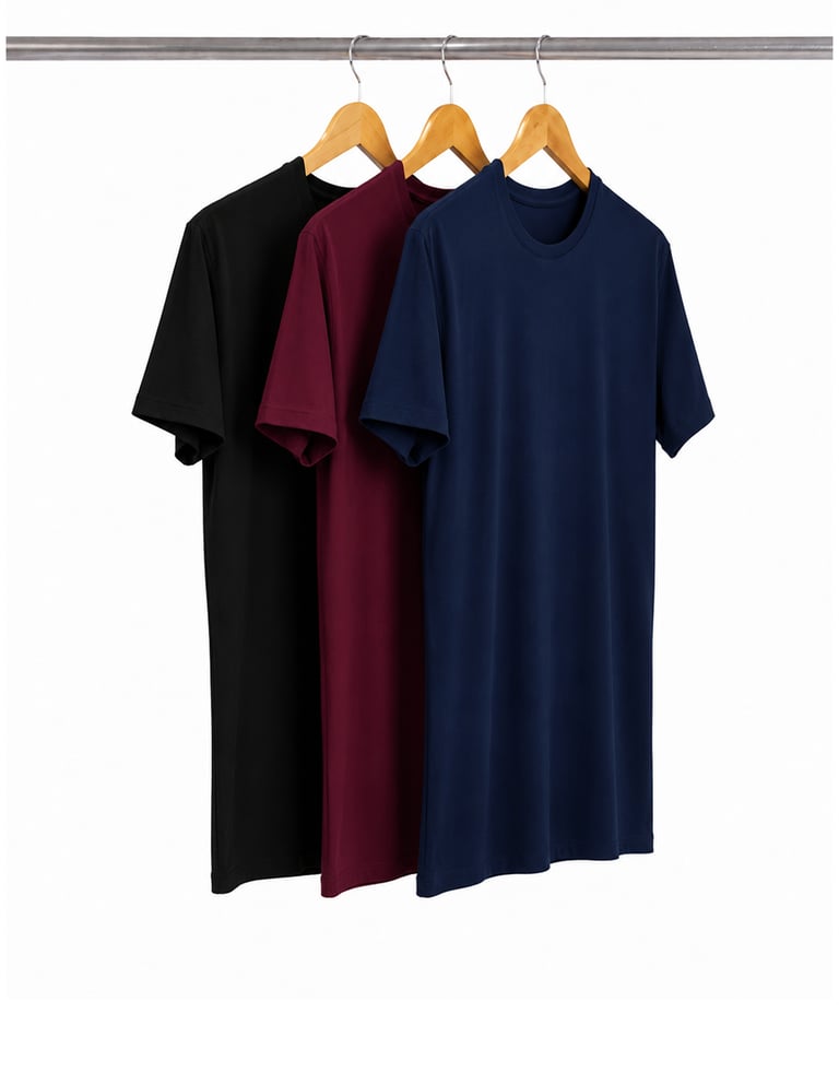 Kit 3 Camisetas Tech Modal Masculinas - Preto + Azul Marinho + Bordô