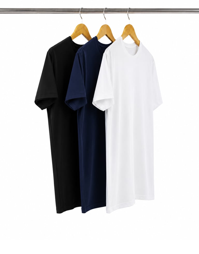 Kit 3 Camisetas Tech Modal Masculinas - Preto + Azul Marinho + Branca