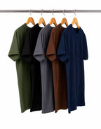 Kit 5 Camisetas Masculinas de Algodão Premium - Cinza Chumbo + Preto + Verde Militar + Marrom + Azul Marinho