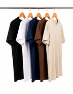Kit 5 Camisetas Masculinas de Algodão Premium - Preto + Branco + Azul Marinho + Marrom + Areia