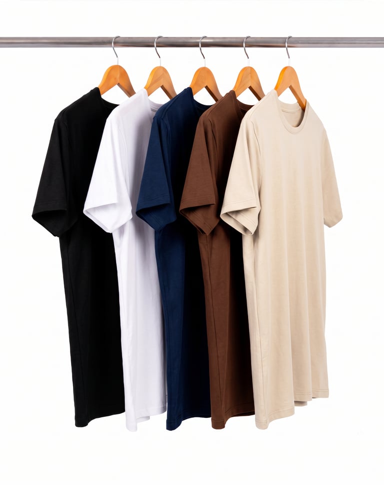 Kit 5 Camisetas Masculinas de Algodão Premium - Preto + Branco + Azul Marinho + Marrom + Areia