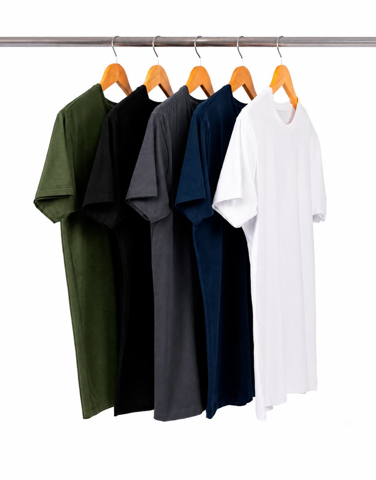 Kit 5 Camisetas Masculinas de Algodão Premium - Preto + Branco + Verde Militar + Azul Marinho + Cinza Chumbo