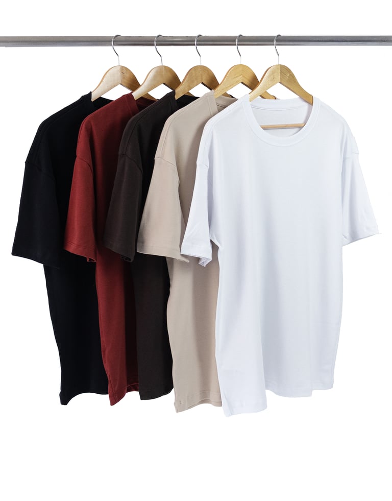 Kit 5 Camisetas Oversized Masculinas - Preto + Branco + Areia + Marrom + Carmim
