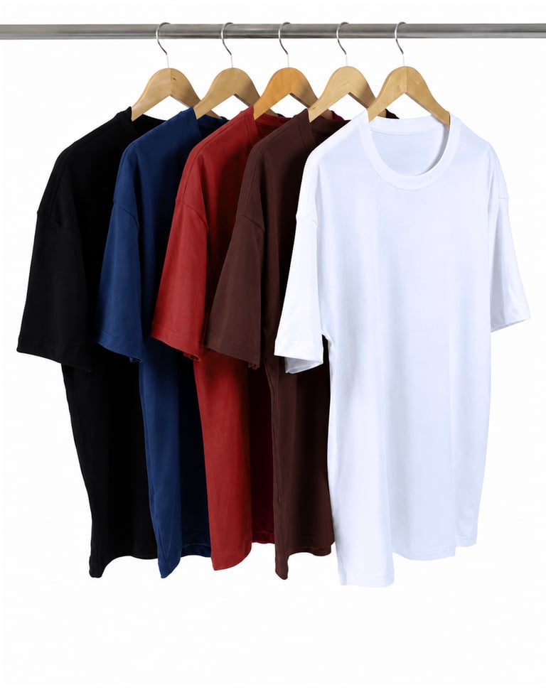 Kit 5 Camisetas Oversized Masculinas - Preto + Branco + Azul Marinho + Marrom + Carmim