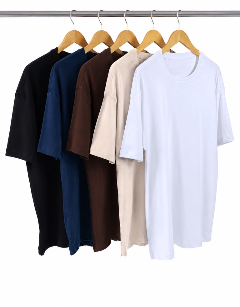 Kit 5 Camisetas Oversized Masculinas - Areia + Preto + Branco + Azul Marinho + Marrom