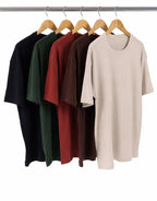 Kit 5 Camisetas Oversized Masculinas - Preto + Carmim + Areia + Verde Militar + Marrom