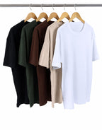 Kit 5 Camisetas Oversized Masculinas - Preto + Branco + Areia + Verde Militar + Marrom
