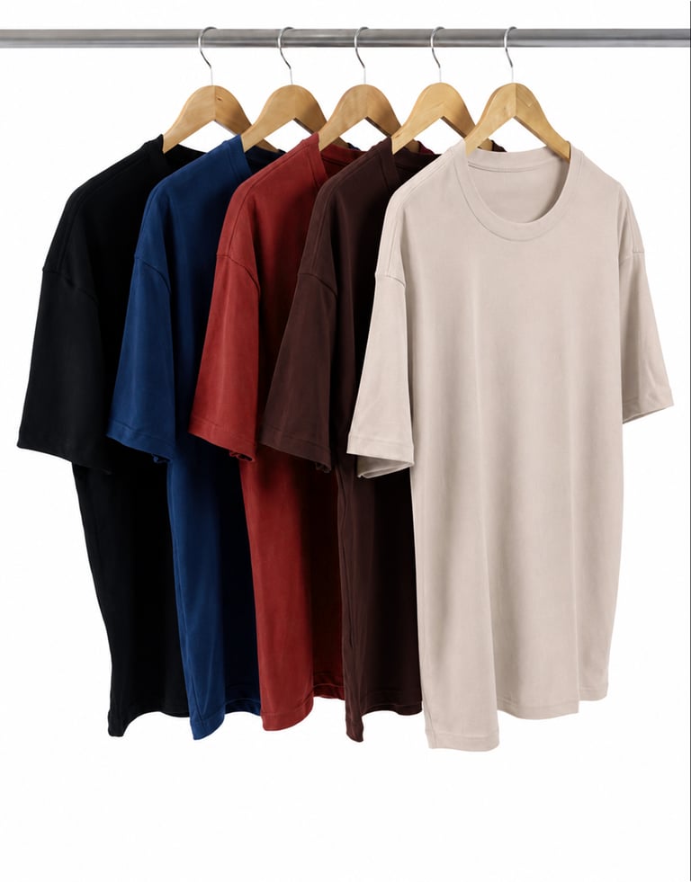 Kit 5 Camisetas Oversized Masculinas - Areia + Marrom + Carmim + Azul Marinho + Preta